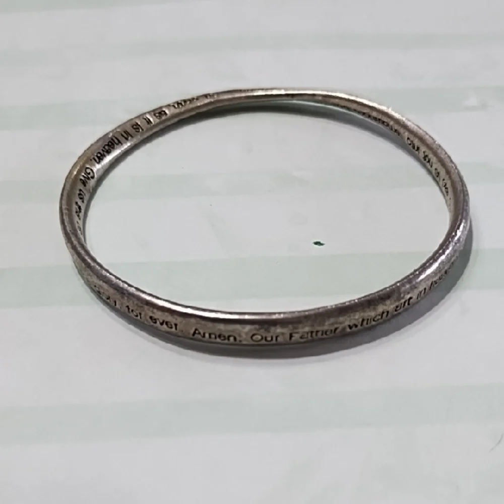 Silver Tone Metal Lord's Prayer Engraved Infinity Bangle Bracelet